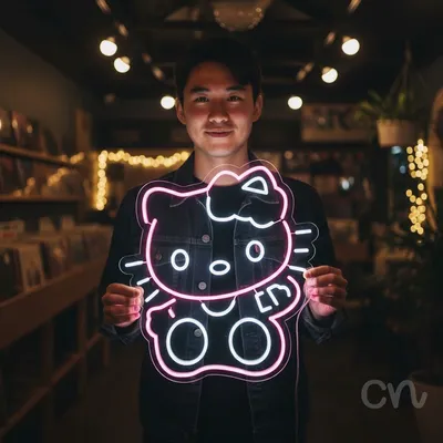 Custom Neon | Cat Face Neon Sign | 23x20 Inches | Pink Neon Sign for Home Decor