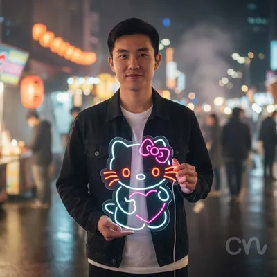 Custom Neon | Cat with Heart Neon Sign | 23x19 | Red Pink