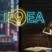 Custom Neon Sign | IDEA Word Design with Light Bulb as Letter D | 11x24 Inches | Inspirational Wall Art for Creativity and Motivation | Unique Decor for Homes, Offices, Studios, and Cafes|Yellow,Blue 2