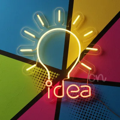 Custom Neon | Light Bulb Neon Sign with Radiating Glow & "Idea" Text | Modern LED Wall Art for Homes, Offices, Cafes, Bars & Events | Durable, Safe, Energy-Efficient Decorative Lighting | 23x20