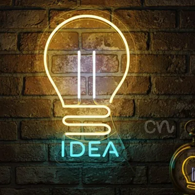 Custom Neon | IDEA Light Bulb Neon Sign with Modern Glow | 22x14 | Yellow White Blue