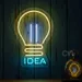 Custom Neon | IDEA Light Bulb Neon Sign with Modern Glow | 22x14 | Yellow White Blue 2