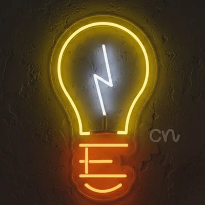 Custom Neon | Idea Light Bulb Character Neon Sign | 21x12 | Orange White