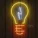 Custom Neon | Idea Light Bulb Character Neon Sign | Creative Wall Art for Innovation and Inspiration | Energy-Efficient LED Lighting | 21x12 | Orange White 2