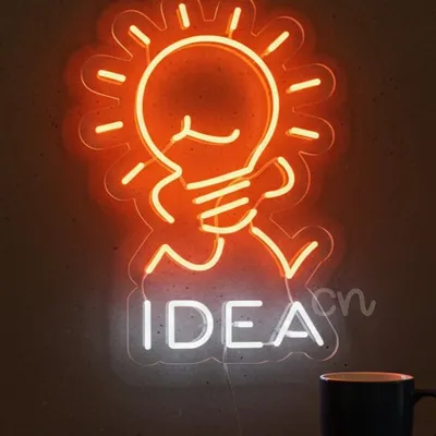 Custom Neon | IDEA Light Bulb Shape Neon Sign 22x15 | Orange & White