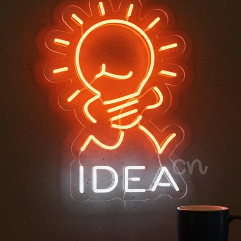 Custom Neon | IDEA Light Bulb Shape Neon Sign 22x15 | Orange & White
