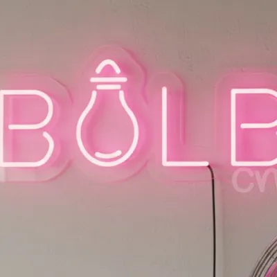 Custom Neon | BULB Word with Light Bulb Neon Sign | 10x23 Inches | Pink & White