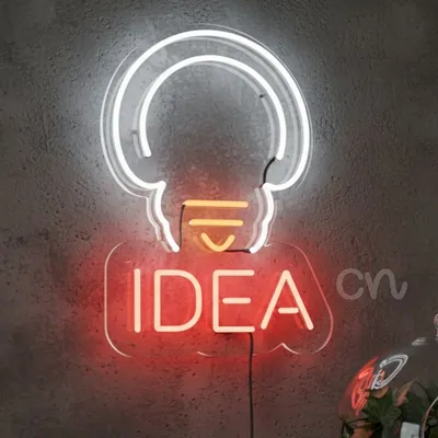 Custom Neon | Light Bulb with IDEA Text Neon Sign | 20x15 Inches | Red, Orange, White