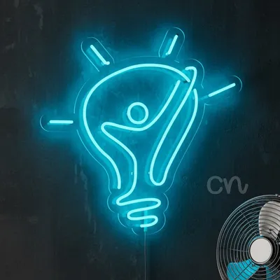 Custom Neon | Light Bulb with Person Neon Sign | Modern Wall Art for Creativity and Inspiration | Energy-Efficient LED Lighting | 22x22 | Blue