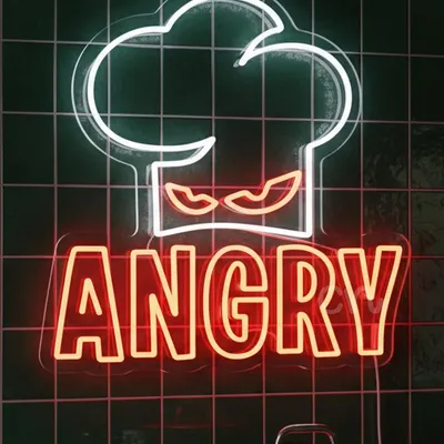 Angry Chef Neon Sign LED Flex Light – Plug In Kitchen Wall Art, Custom Chef Hat Neon Board, No Battery Angry Face Chef Neon Wall Decor, Premium LED Neon Chef India Plug-in Sign