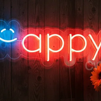 Custom Neon | Happy Neon Sign | 9x24 | Red & Blue