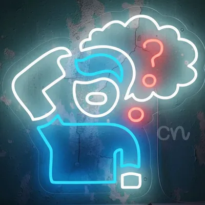 Custom Neon | Thinking Person with Question Mark Neon Sign | Stylish Blue, White & Red LED Neon for Bedrooms, Offices, Classrooms, Cafes, Events and Personalized Gifting | 20x21 | Multicolor