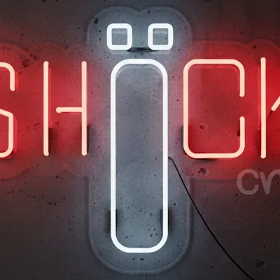 Custom Neon | Shock Word Neon Sign with Character Design | 17x24 | Red & White