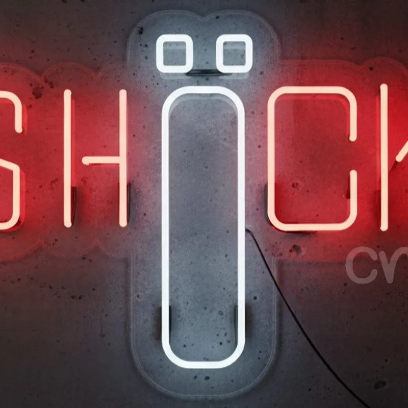 Custom Neon | Shock Word Neon Sign with Character Design | 17x24 | Red & White