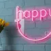 Custom Neon | Happy Word Neon Sign with Smile Curve | 20x24 | Pink 2