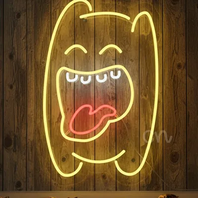 Custom Neon | Cartoon Character Neon Sign with Fun Expression | Stylish Yellow, White & Red LED Neon for Bedrooms, Playrooms, Cafes, Gaming Rooms, Events and Personalized Gifting | 22x15 | Multicolor
