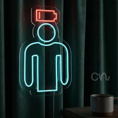 Custom Neon | Human Figure with Battery Neon Sign | 20x12 | Blue & Red