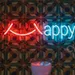 Custom Neon | Happy Word Neon Sign with Smile Design | 6x24 | Red & Blue 2