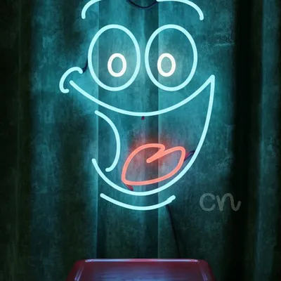 Custom Neon | Cartoon Face Neon Sign with Fun Expression | Stylish Blue, White & Red LED Neon for Bedrooms, Game Rooms, Parties, Events and Personalized Gifting | 20x15 | Blue, White & Red