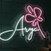 Custom Neon | Arya Name Neon Sign with Flower Design | 16x21 | Pink & White 1