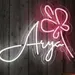 Custom Neon | Arya Name Neon Sign with Flower Design | 16x21 | Pink & White 2