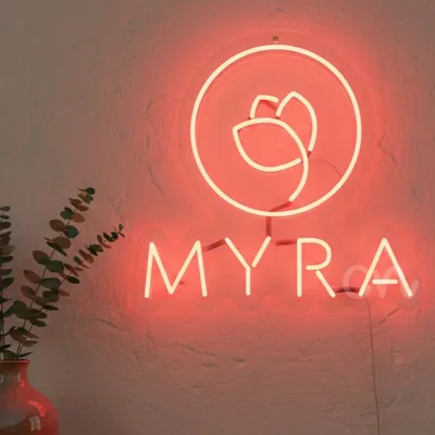 Custom Neon | MYRA Logo Neon Sign | Energy-Efficient Red LED Light for Business Branding, Home Wall Decor, Events and More | 20x21 | Red