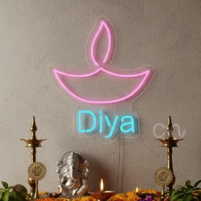 Custom Neon | Custom Neon Sign | Diya with Lamp & Flame Design Personalized | 18x15