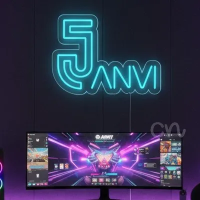 16x21 Custom Neon Sign “Janvi” with Bold J Design – Personalized LED Neon Wall Light – Decorative Name Neon for Bedroom, Living Room, Events, Birthdays & Gifts – Blue Neon Wall Art