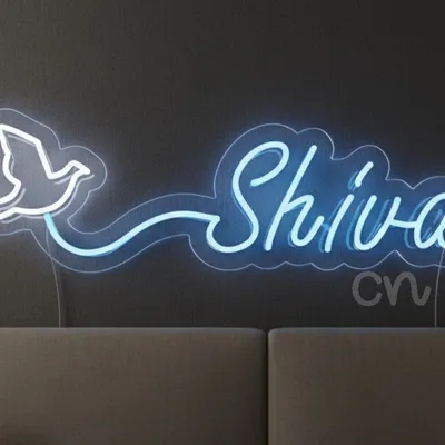 9x24 Custom Neon Sign “Shiva” with Dove – Personalized LED Neon Wall Light – Unique Spiritual Name Sign for Bedroom, Living Room, Weddings, Events & Gifts – Modern Decorative Neon Wall Art