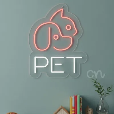 19x15 Red Pet Neon Sign – Dog & Cat Outline with PET Text – LED Neon Wall Light for Pet Shops, Grooming Salons, Veterinary Clinics, Animal Lovers, Home Decor, and Modern Business Signage