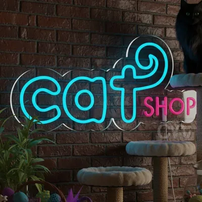 Custom Neon | Cat Shop LED Neon Sign | Blue, Pink | 11x23