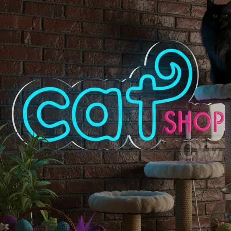 Custom Neon | Cat Shop LED Neon Sign | Blue, Pink | 11x23
