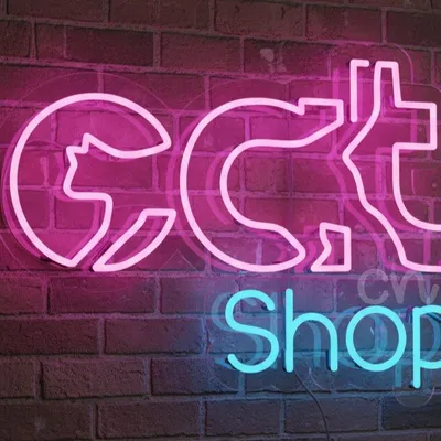 Bright 17x23 Cat Shop LED Neon Sign – Pink Cat Outline & Blue Shop Text – Modern Wall Decor for Cat Stores, Pet Boutiques, Grooming Salons, Veterinary Clinics, and Animal Lovers