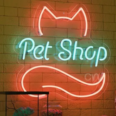 Custom Neon | Pet Shop Neon Sign 18x18 Inch | Blue and Red