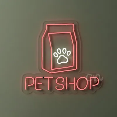 Pet Shop Neon Sign 21x23 Inch – Red Pet Food Bag with White Paw Print and Red “PET SHOP” LED Light for Pet Supply Stores, Grooming Salons, Veterinary Clinics, Animal Shelters & Pet Boutiques