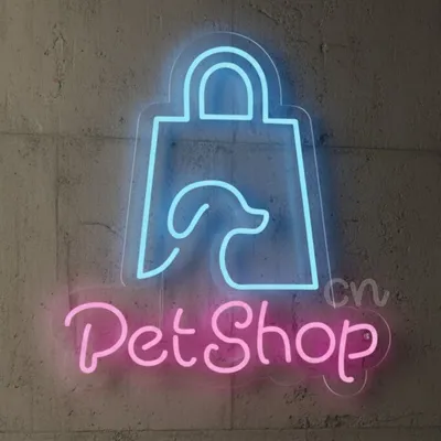 Custom Neon | Pet Shop Neon Sign 23x22 Inch | Blue and Pink