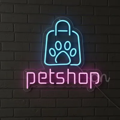 Custom Neon | Pet Shop Neon Sign 20x21 Inch | Blue, Pink