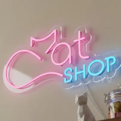 Custom Neon | Cat Shop Neon Sign 12x24 Inch | Pink