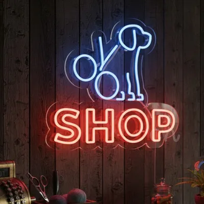 Custom Neon | Pet Grooming Shop Neon Sign 17x19 Inch | Blue