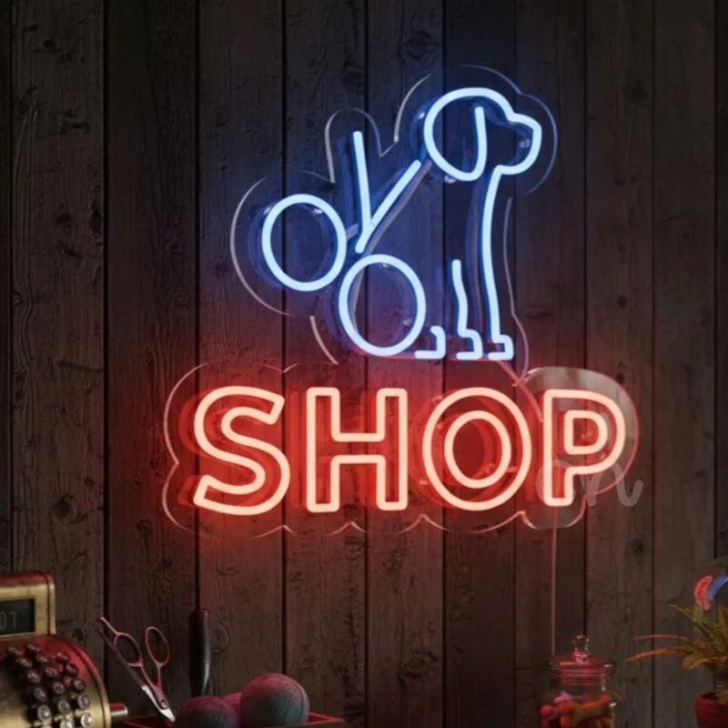 Custom Neon | Pet Grooming Shop Neon Sign 17x19 Inch | Blue