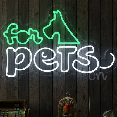 Custom Neon | For Pets Neon Sign 15x24 Inch | Green & White