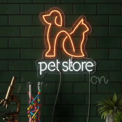 Custom Neon | Pet Store Neon Sign 22x19 Inch | Orange & White
