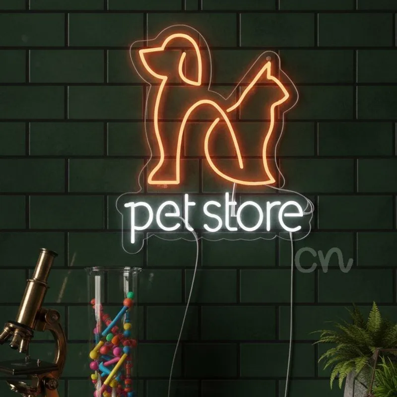 Custom Neon | Pet Store Neon Sign 22x19 Inch | Orange & White