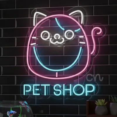 Custom Neon | Pet Shop Neon Sign 21x20 Inch | Pink & Blue