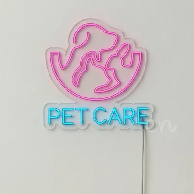 Custom Neon | Pet Care Neon Sign 22x22 Inch | Pink & Blue