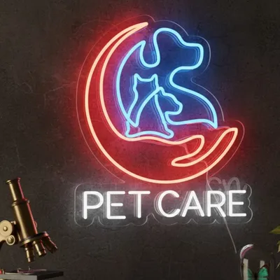 Custom Neon | Pet Care Neon Sign 22x19 Inch | Red, Blue & White