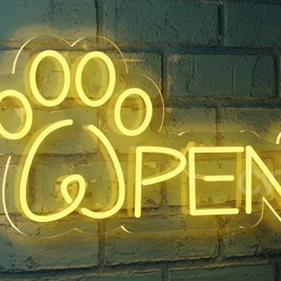 Custom Neon | OPEN Paw Print Neon Sign | 12x21 | Yellow