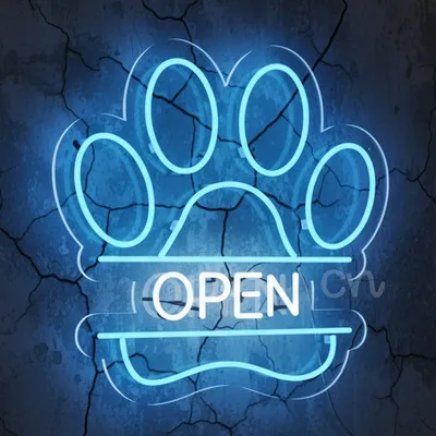 Custom Neon | Pet Open Neon Sign with Paw Print Design | Flex LED Pet Shop Open Light | Plug In Neon Wall Decor | Durable Energy Efficient Pet Open Advertising Sign | 21x21 | Multicolor (Blue, White)