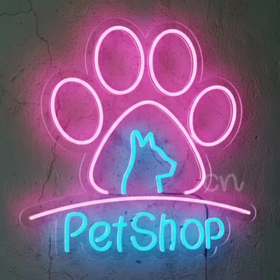 Custom Neon | Pet Shop Neon Sign with Paw Print and Dog Design | 22x23 | (Pink, Blue)