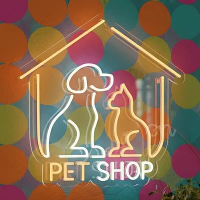 Custom Neon | Pet Shop Neon Sign with Dog Cat House Design | 22x23 | (Orange, White)